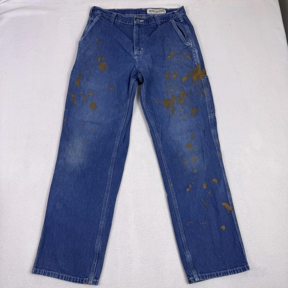 Carhartt Dungaree‎ Fit Carpenter Jeans 32x32 Paint Splatter Distressed Denim